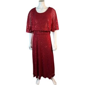 Wayward Fancies eShakti Red Sequin Maxi Dress Tiered Bodice Formal Gown Womens